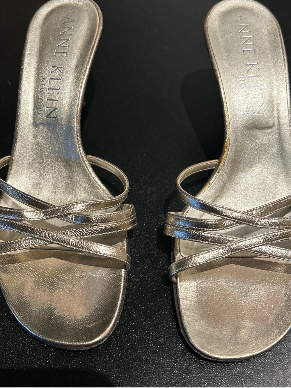 Anne Klein Metallic Gold Strappy Slide Mules